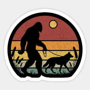 Bigfoot Sasquatch Walking A Wolf Vintage Sunset Wild Animal Sticker